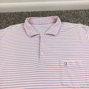 B Draddy Oakmont Golf Club Polo Shirt Performance Striped Pink Blue Mens Large